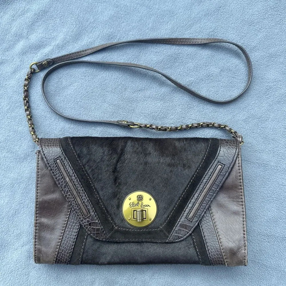 Elliott Lucca Cordoba Brown Leather Crossbody Purse Envelope Clutch Turn Lock - Picture 2 of 10